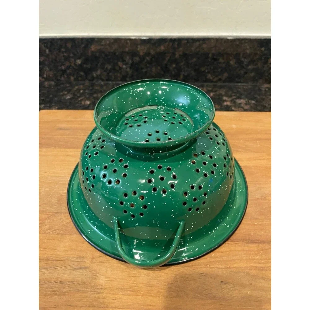 Enamelware green Stainless Steel Colander With White Specks